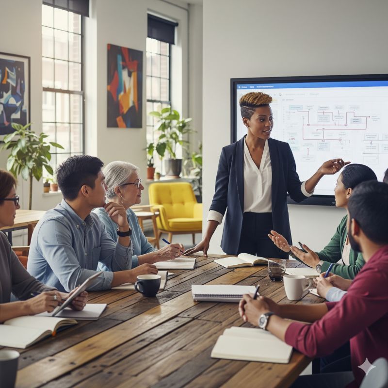 A leader modeling AI use by walking their team through a live example